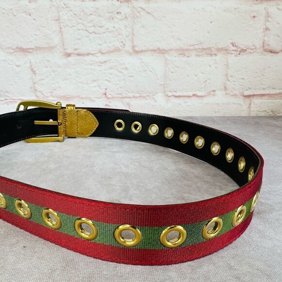 Vintage Gucci Metallic Gold Web Grommet Belt 85/34 - Picture 5 of 11